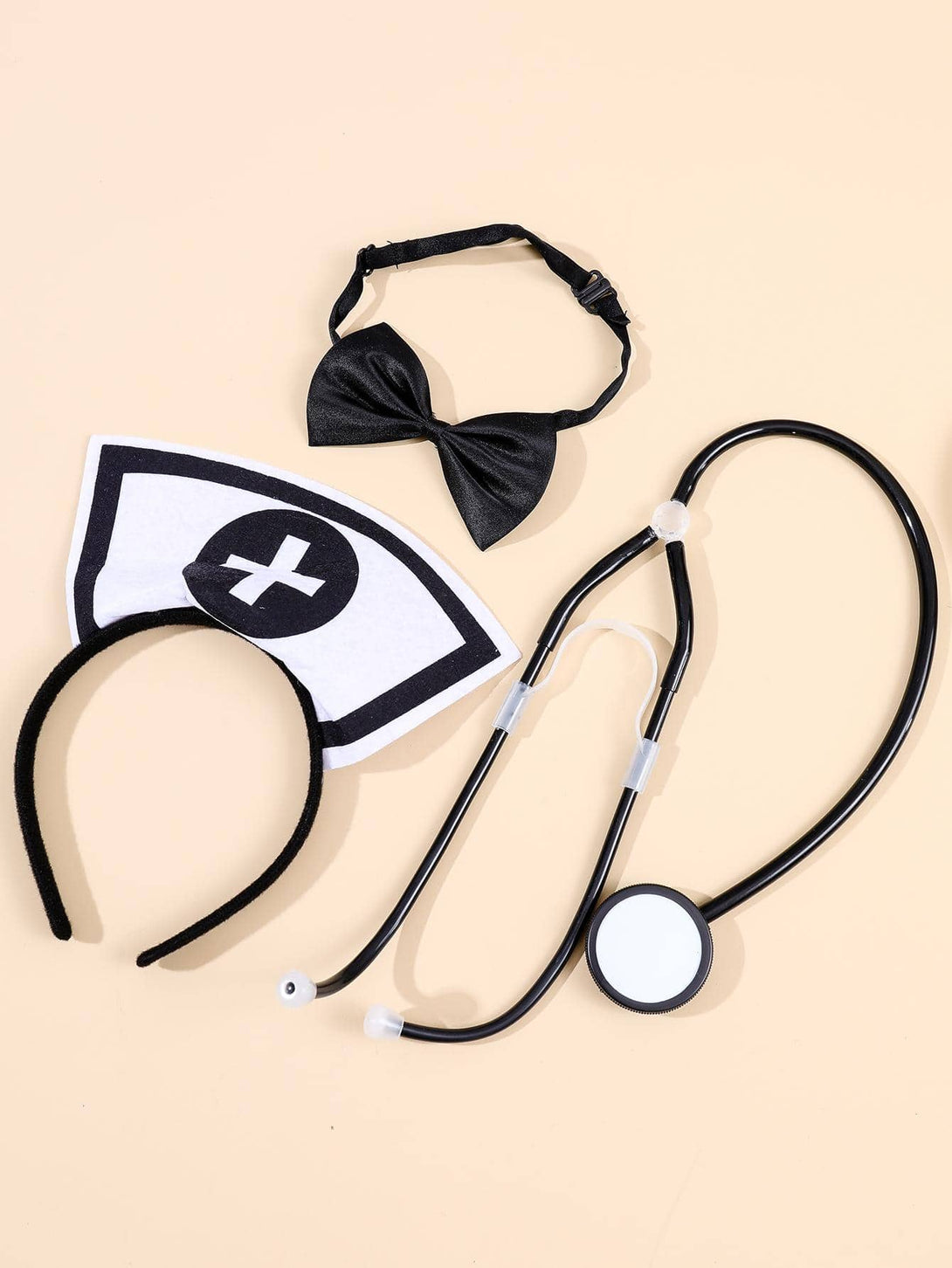 3pcs Women Nurse Cap & Bow Decor Costume Prop For Party Decoration - Negative Apparel