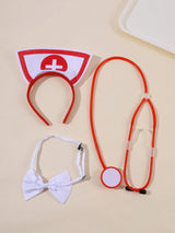 3pcs Women Nurse Cap & Bow Decor Costume Prop For Party Decoration - Negative Apparel