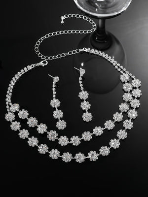 3pcs/set Elegant Necklace & Earring Set With Shiny Rhinestones - Negative Apparel