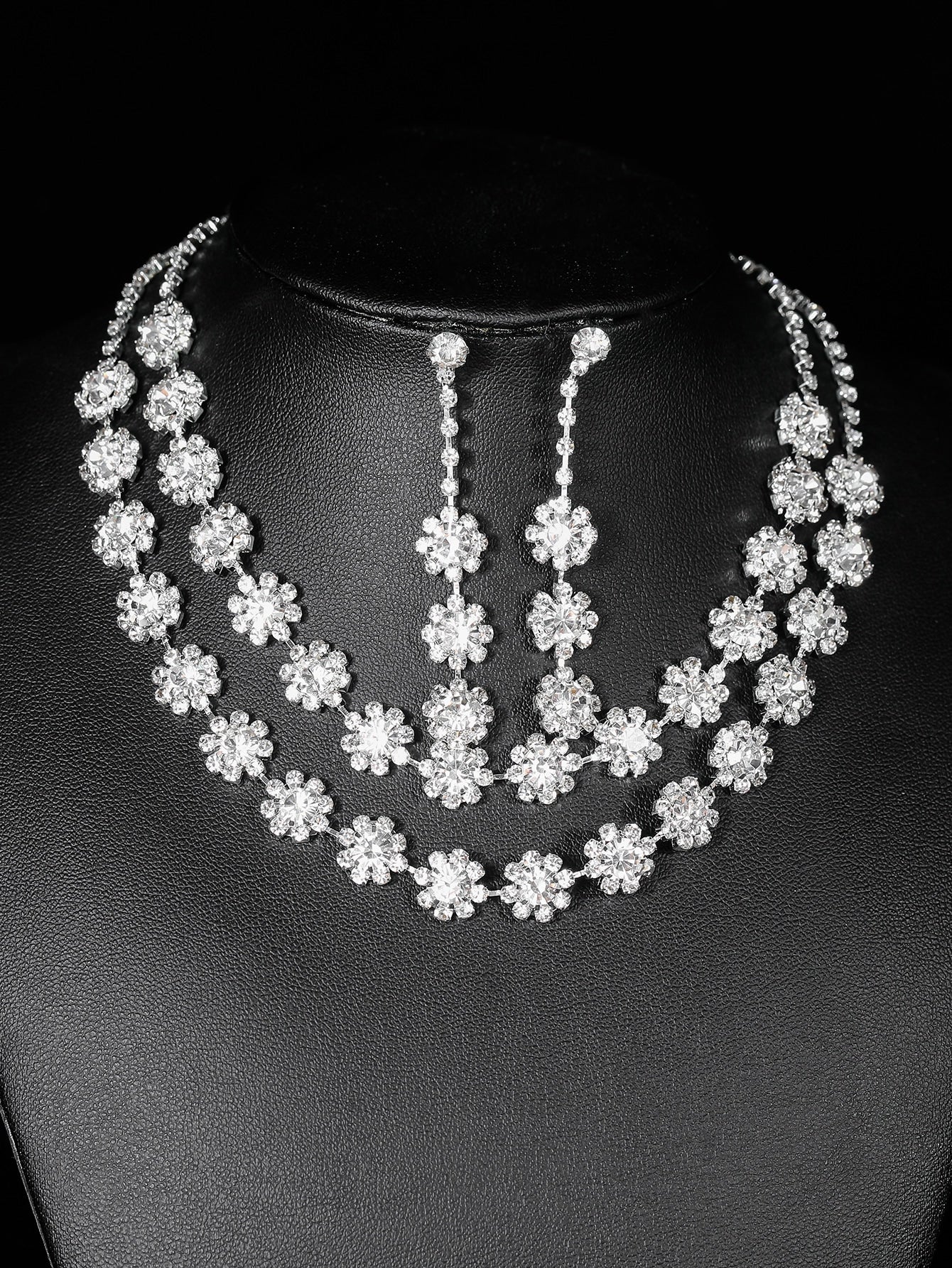 3pcs/set Elegant Necklace & Earring Set With Shiny Rhinestones - Negative Apparel