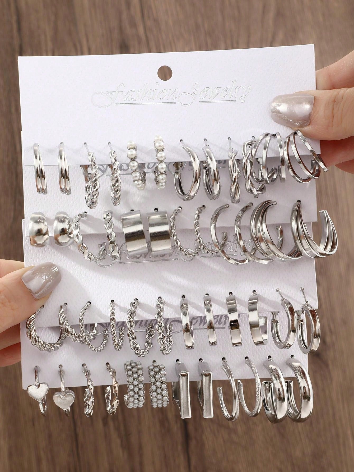 48pairs/set Glamorous Faux Pearl Decor Twist Hoop Earrings For Gift - Negative Apparel
