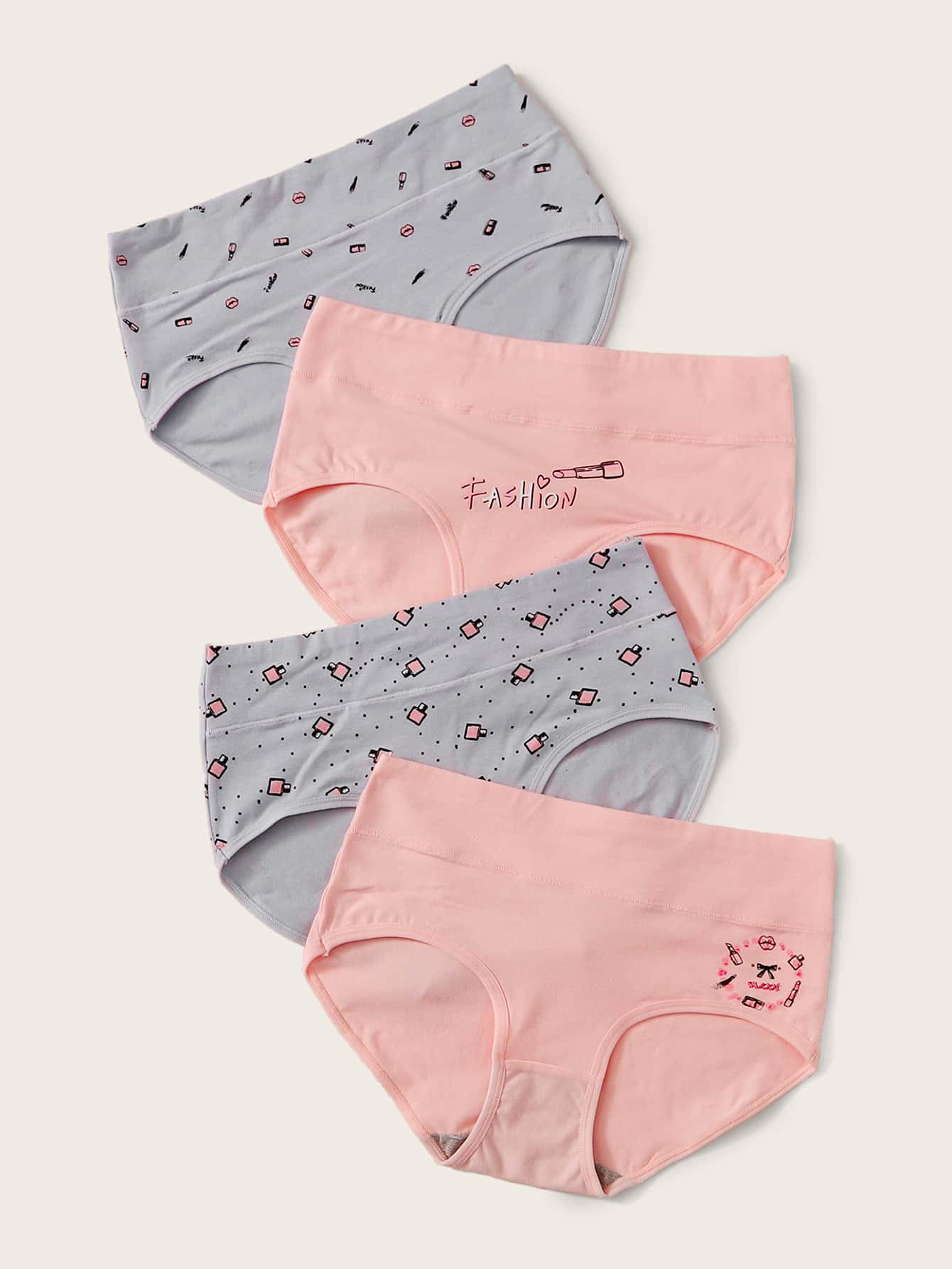 4pack Letter & Lip Pattern Panty Set - Negative Apparel