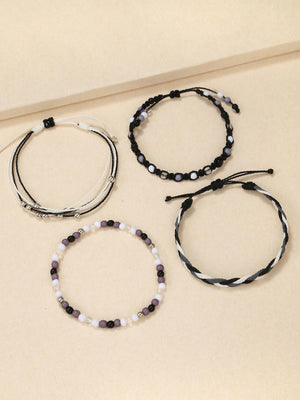 4pcs Acrylic Beaded & Waxed Thread Braided Bracelet Set - Negative Apparel