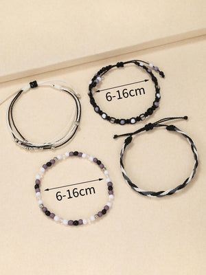 4pcs Acrylic Beaded & Waxed Thread Braided Bracelet Set - Negative Apparel