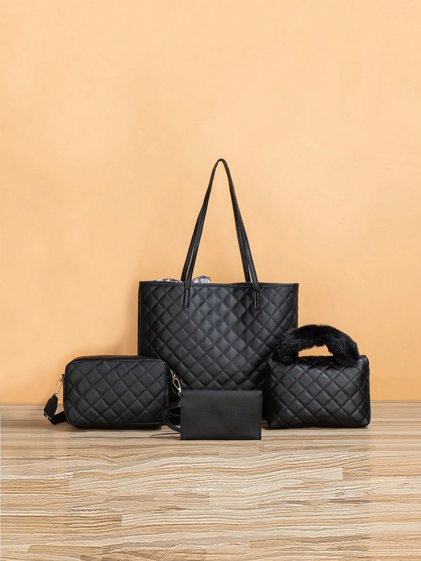4pcs Bag Set Tote Bag Satchel Crossbody Bag Coin Purse Quilted Pattern Best Work Bag For Women - Negative Apparel