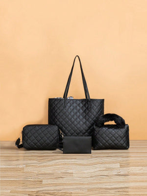 4pcs Bag Set Tote Bag Satchel Crossbody Bag Coin Purse Quilted Pattern Best Work Bag For Women - Negative Apparel