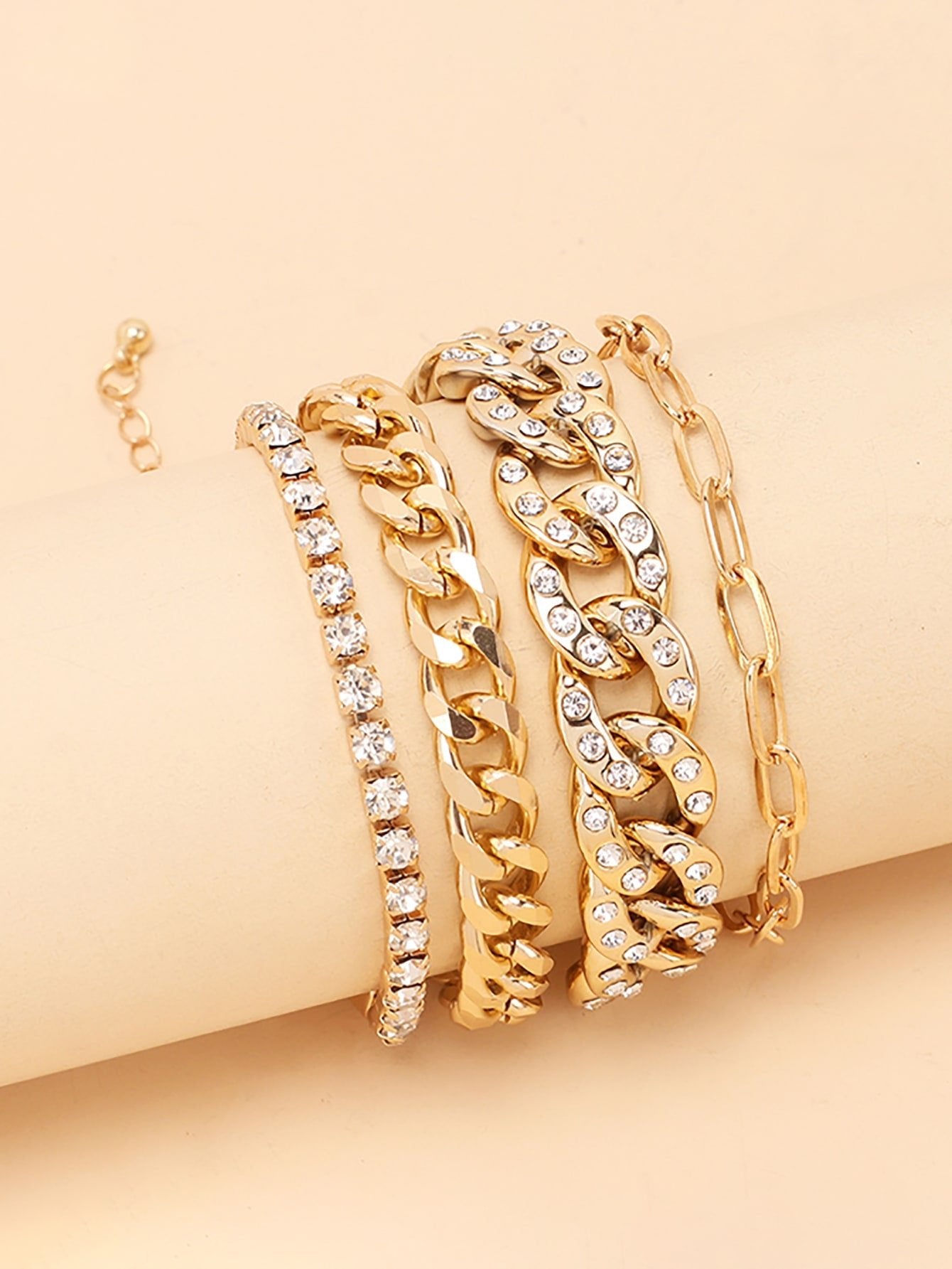 4pcs Punk Style Exaggerated Bracelet Set Made Of Plastic, Cubic Zirconia And Copper - Negative Apparel