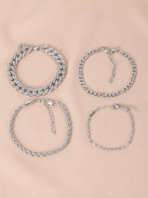 4pcs Punk Style Exaggerated Bracelet Set Made Of Plastic, Cubic Zirconia And Copper - Negative Apparel