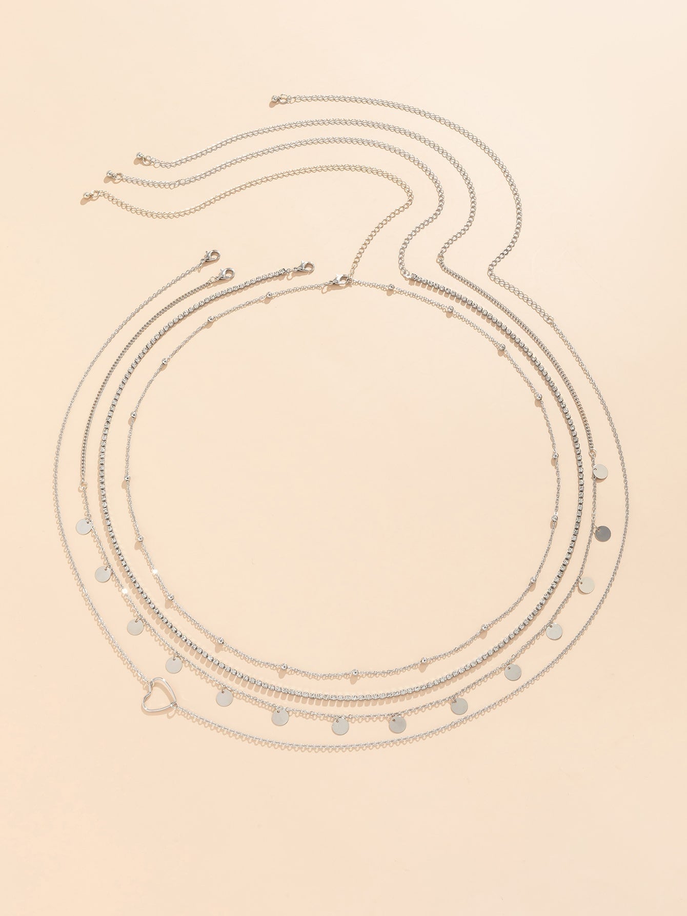 4pcs/set Disc & Rhinestone Decor Waist Chain - Negative Apparel