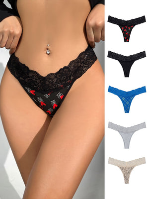 5pack Contrast Lace Panty Set - Negative Apparel