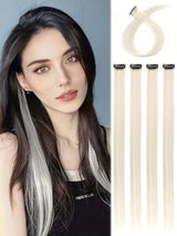 5pcs Clip In Long Straight Synthetic Hairpiece Rainbow Colored Hair Extensions Clip In Hair Accessories Straight Hair Extensions Party Highlights For Women - Negative Apparel