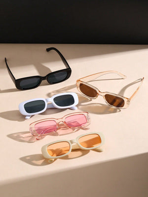 5pcs Women Colorful Square Frame Boho shades Fashion Glasses For Outdoor summer Daily Clothing Accessories - Negative Apparel