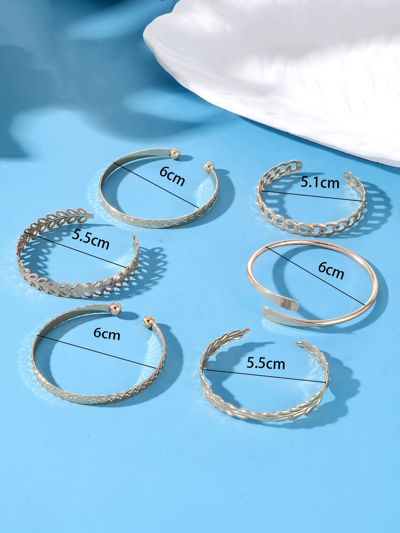 6pcs Women's Leaf Heart Open Bracelet Set - Negative Apparel