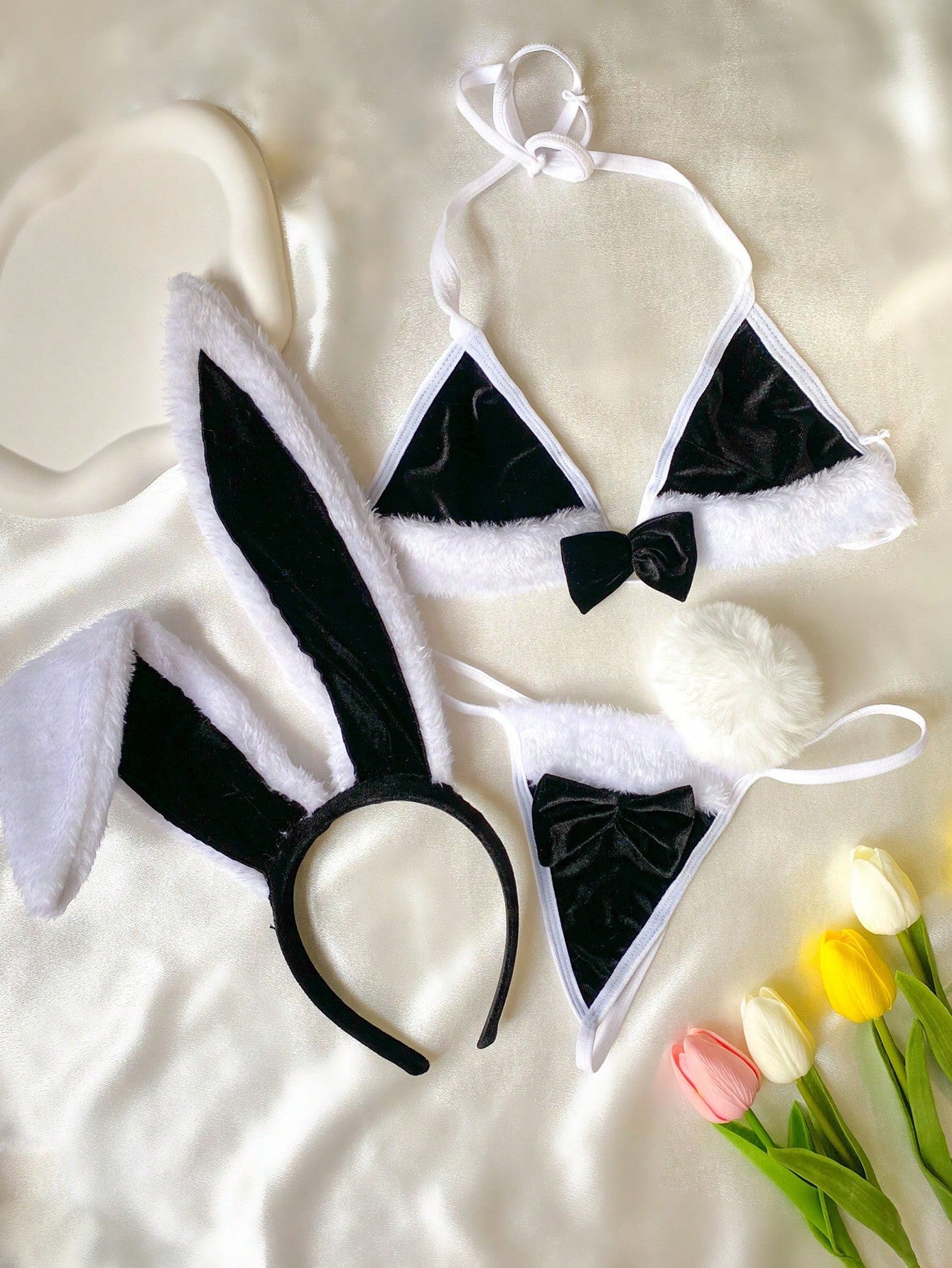 Bow Front Thong Lingerie Set & Rabbit Ear - Negative Apparel