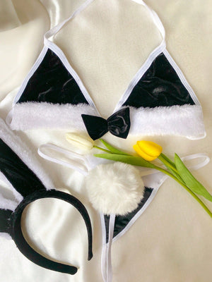 Bow Front Thong Lingerie Set & Rabbit Ear - Negative Apparel