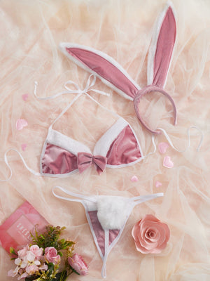 Bow Front Thong Lingerie Set & Rabbit Ear - Negative Apparel