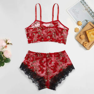 Butterfly Embroidery See Through Lingerie Set - Negative Apparel
