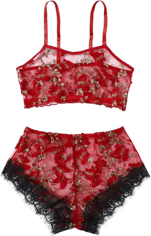 Butterfly Embroidery See Through Lingerie Set - Negative Apparel