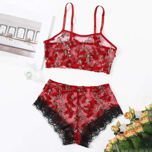 Butterfly Embroidery See Through Lingerie Set - Negative Apparel