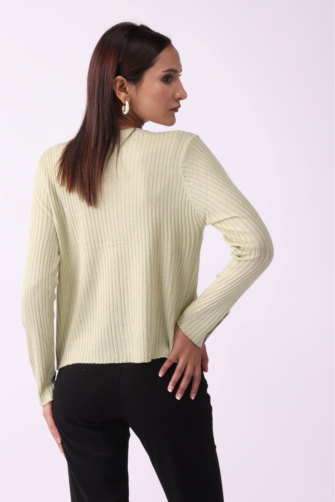 Button Up Long Sleeve Crop Sweater Knit Top - Negative Apparel