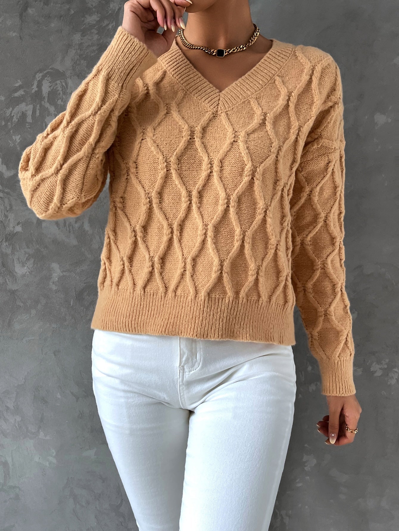 Cable Knit Drop Shoulder Sweater - Negative Apparel