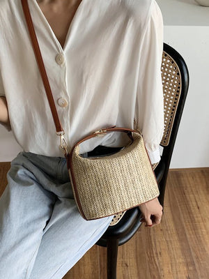 Casual Two Tone Push Lock Straw Bag - Negative Apparel