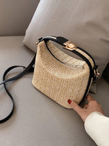 Casual Two Tone Push Lock Straw Bag - Negative Apparel