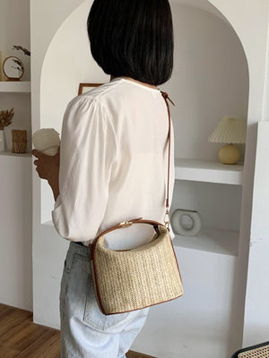 Casual Two Tone Push Lock Straw Bag - Negative Apparel