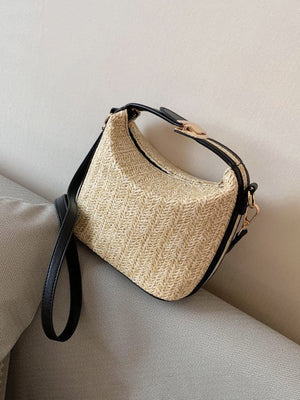 Casual Two Tone Push Lock Straw Bag - Negative Apparel