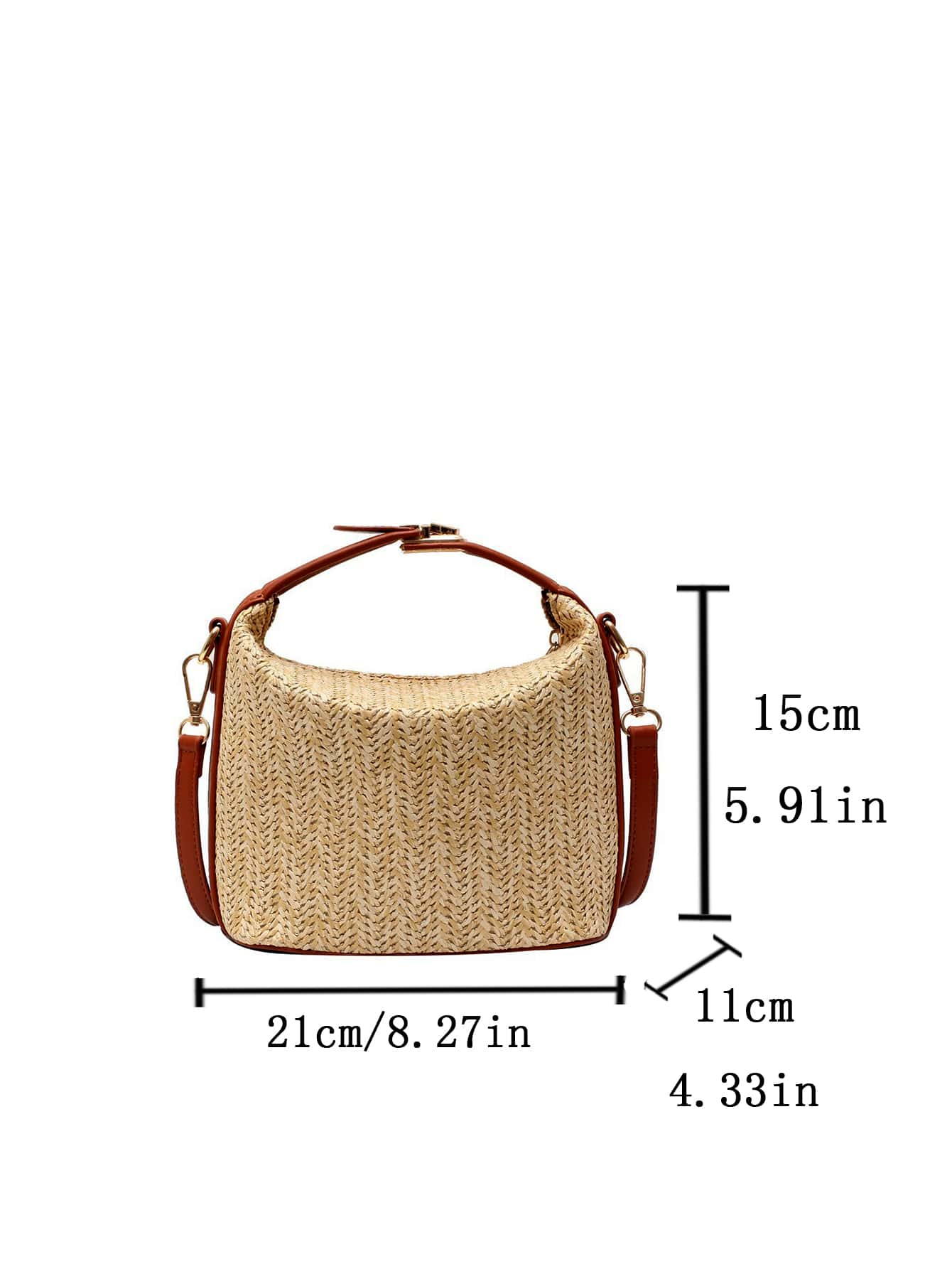 Casual Two Tone Push Lock Straw Bag - Negative Apparel