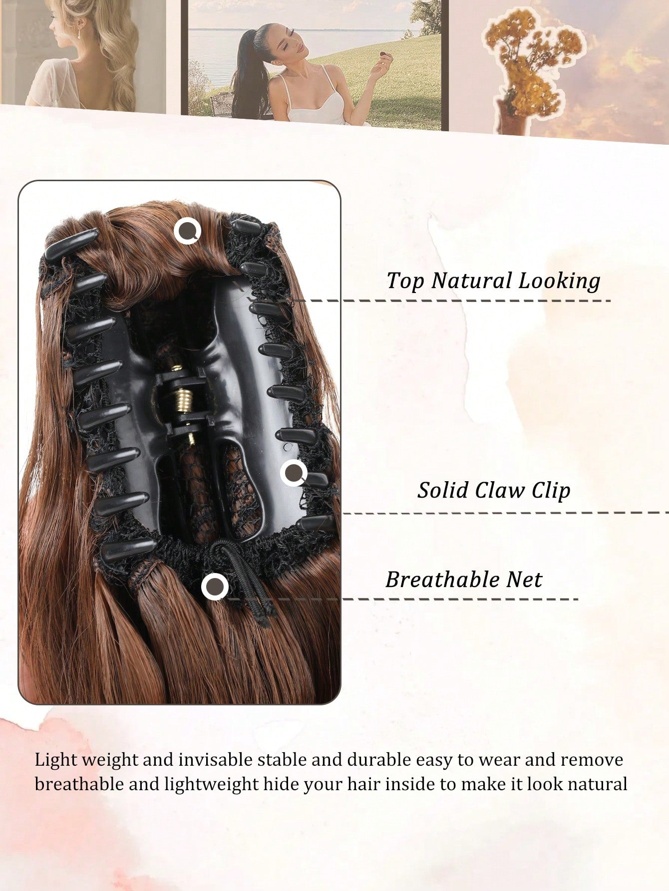 Claw Clip Ponytail Extension Curly Wavy Clip in Long Ponytails Hair Extensions Synthetic Hairpiece for Women - Negative Apparel