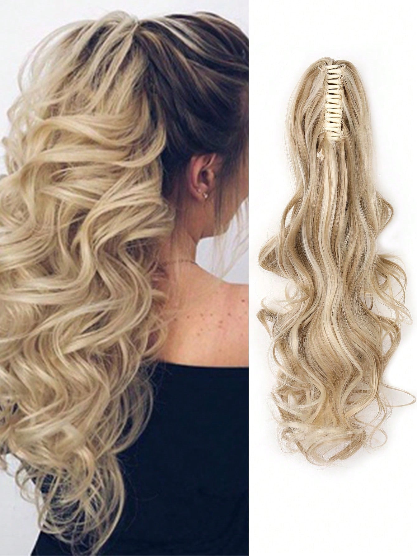 Claw Clip Ponytail Extension Curly Wavy Clip in Long Ponytails Hair Extensions Synthetic Hairpiece for Women - Negative Apparel