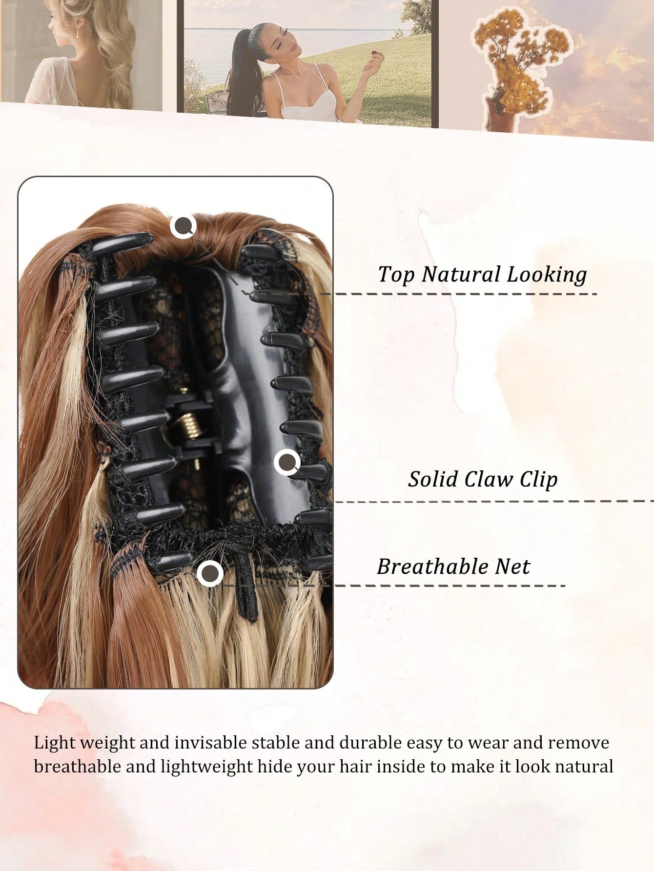 Claw Clip Ponytail Extension Curly Wavy Clip in Long Ponytails Hair Extensions Synthetic Hairpiece for Women - Negative Apparel