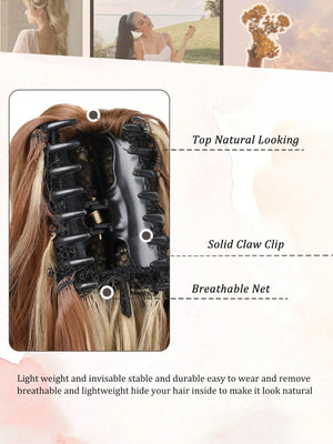 Claw Clip Ponytail Extension Curly Wavy Clip in Long Ponytails Hair Extensions Synthetic Hairpiece for Women - Negative Apparel