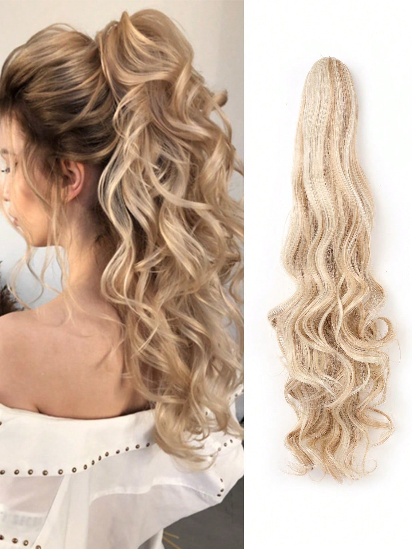 Claw Clip Ponytail Extension Curly Wavy Clip in Long Ponytails Hair Extensions Synthetic Hairpiece for Women - Negative Apparel