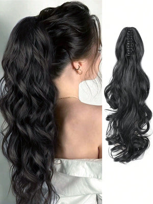 Claw Clip Ponytail Extension Curly Wavy Clip in Long Ponytails Hair Extensions Synthetic Hairpiece for Women - Negative Apparel