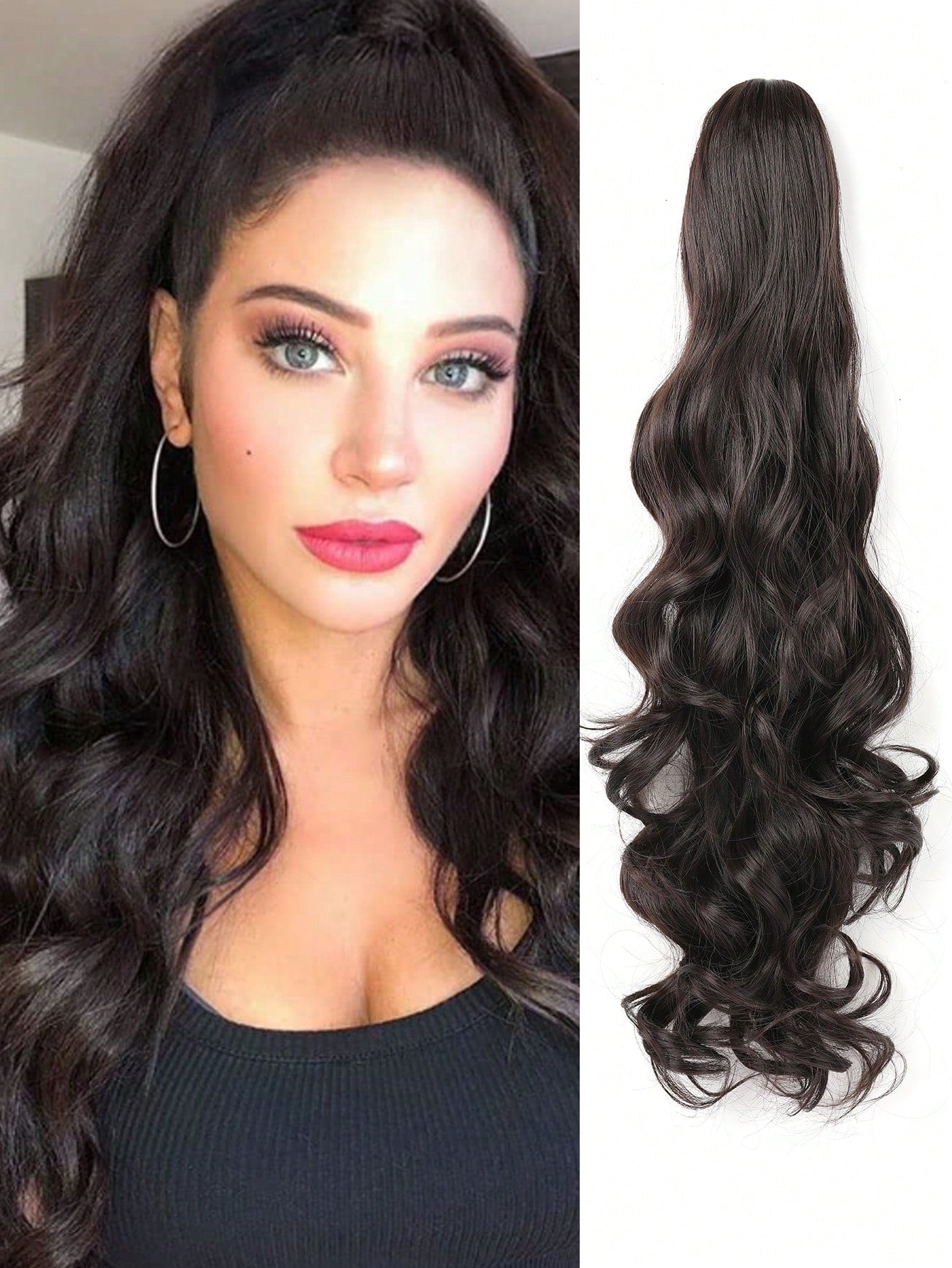 Claw Clip Ponytail Extension Curly Wavy Clip in Long Ponytails Hair Extensions Synthetic Hairpiece for Women - Negative Apparel