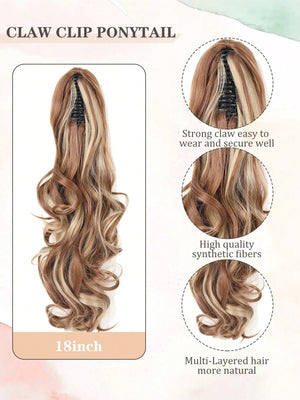 Claw Clip Ponytail Extension Curly Wavy Clip in Long Ponytails Hair Extensions Synthetic Hairpiece for Women - Negative Apparel