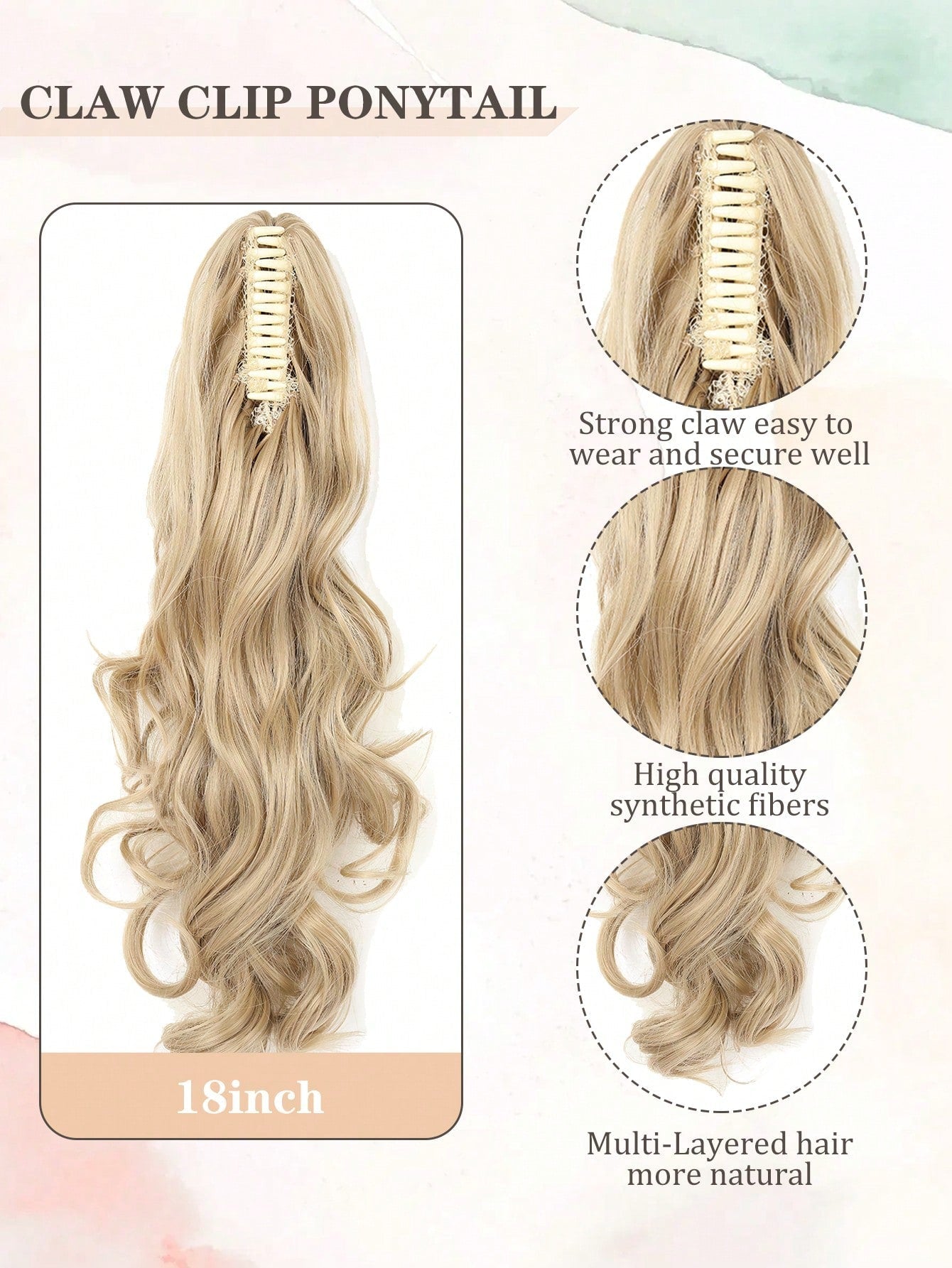 Claw Clip Ponytail Extension Curly Wavy Clip in Long Ponytails Hair Extensions Synthetic Hairpiece for Women - Negative Apparel