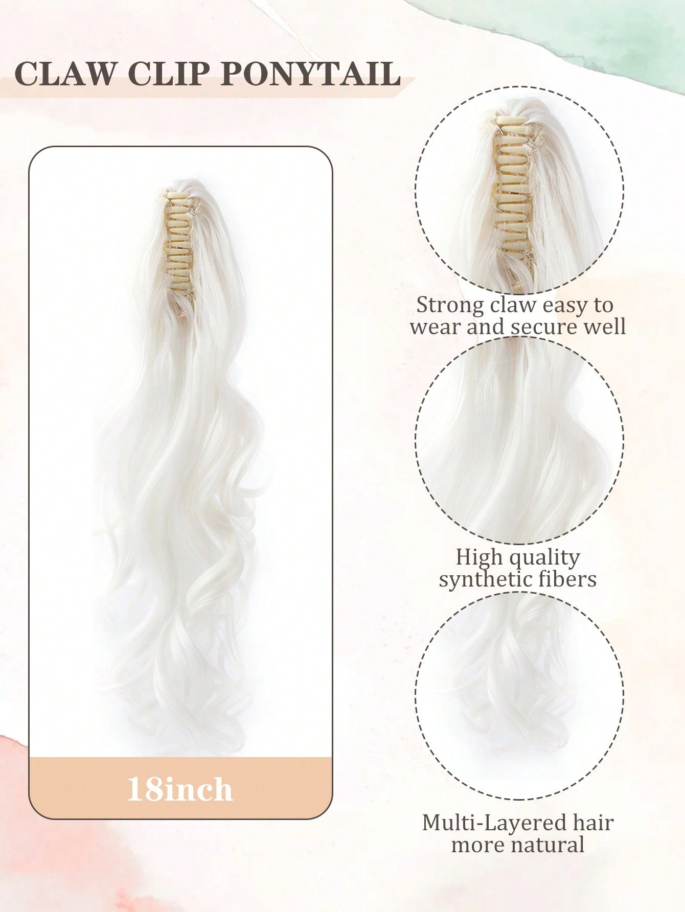 Claw Clip Ponytail Extension Curly Wavy Clip in Long Ponytails Hair Extensions Synthetic Hairpiece for Women - Negative Apparel