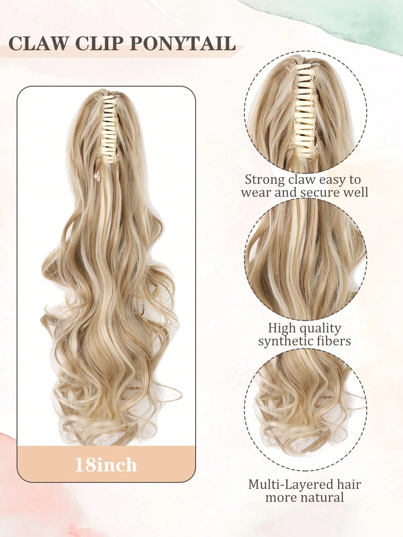 Claw Clip Ponytail Extension Curly Wavy Clip in Long Ponytails Hair Extensions Synthetic Hairpiece for Women - Negative Apparel