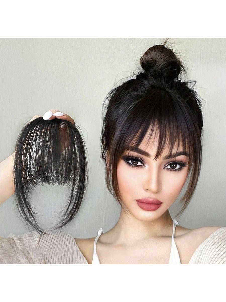Clip In Bangs Front Neat Black Brown Bangs Hairpiece Synthetic Fake False Hair Piece Bangs Hairpiece Clip In Hair Extensions For Women Heat Resistant - Negative Apparel