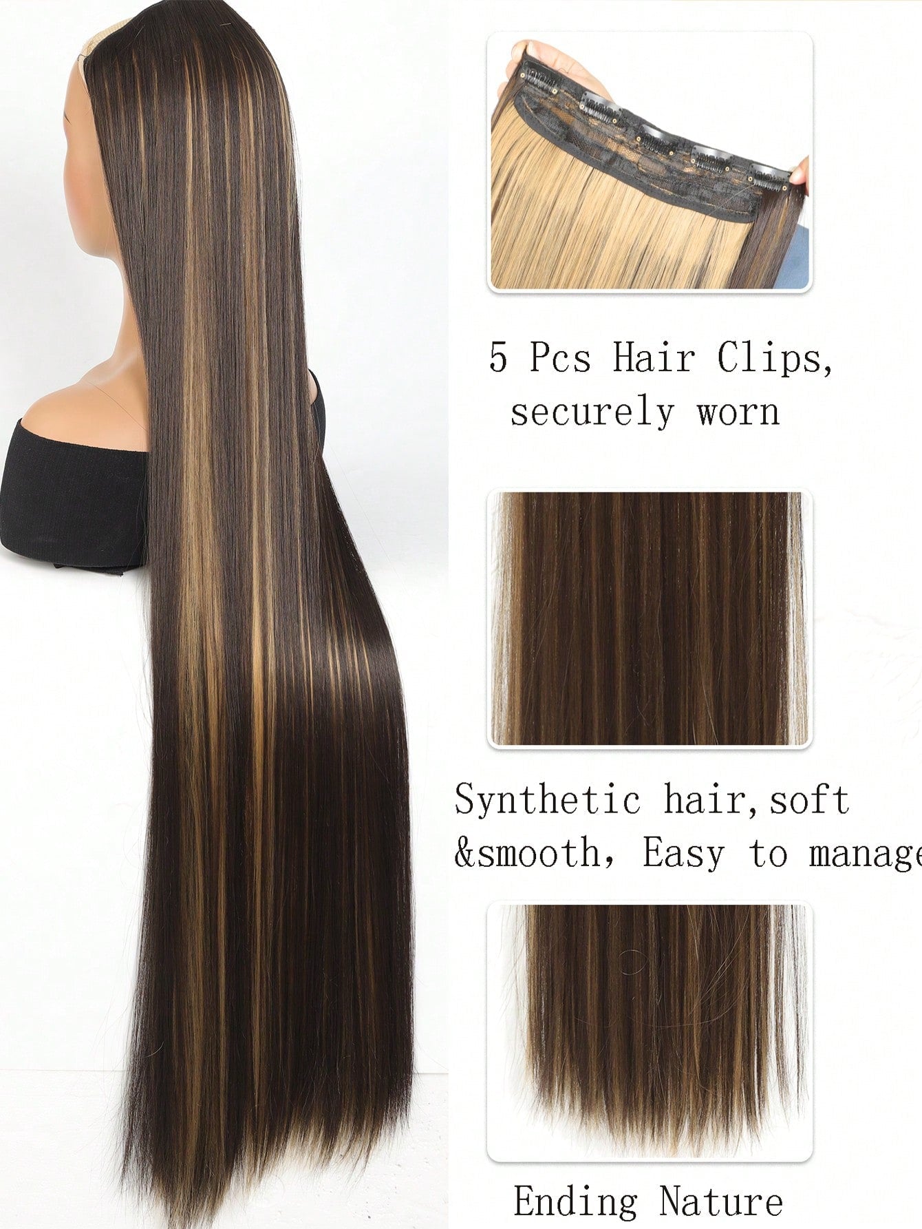 Clip In Hair Extensions 20 40 Inch Extra long Straight Brown Mixed