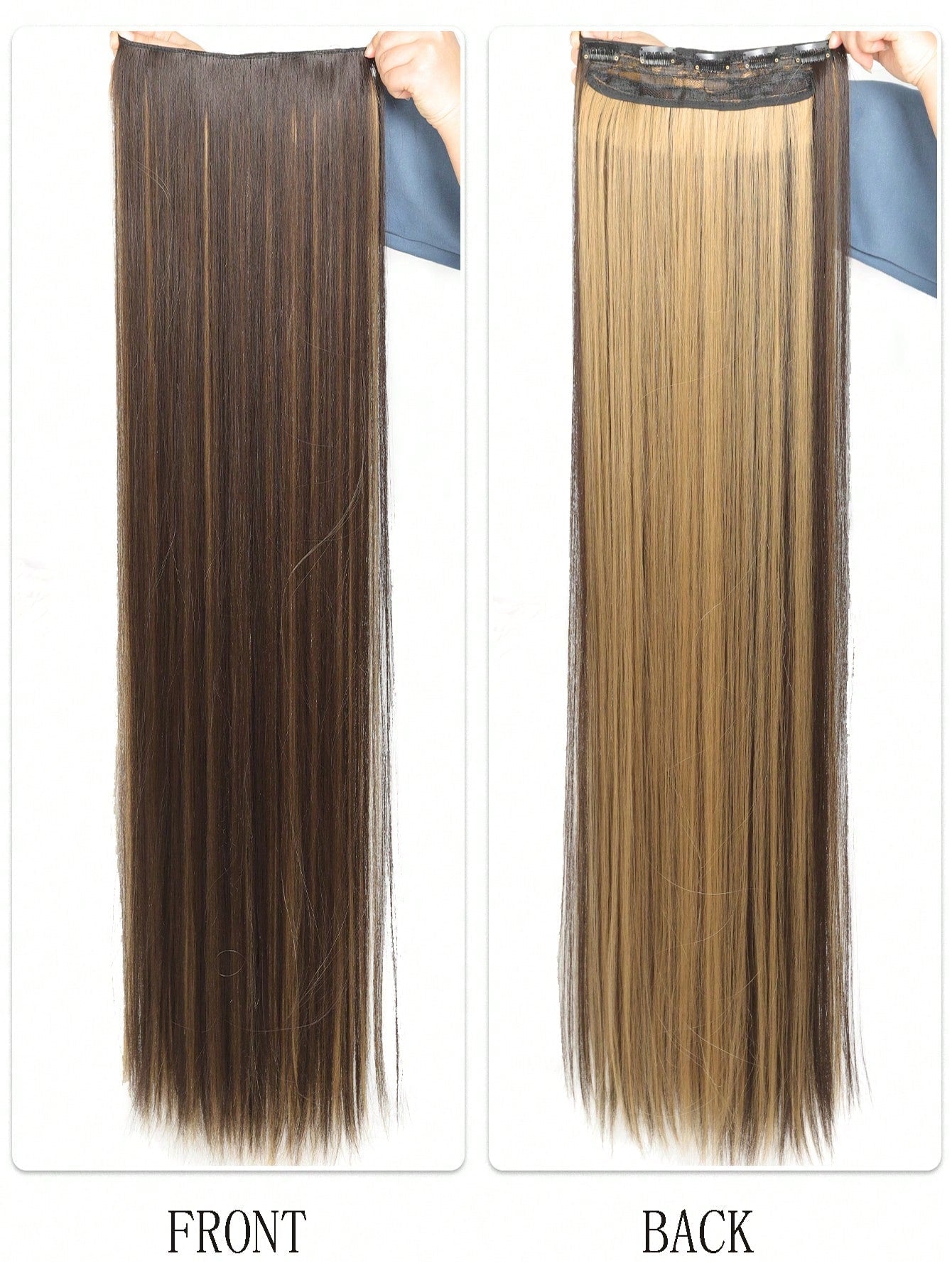Clip In Hair Extensions 20-40 Inch Extra long Straight Brown Mixed Blonde Fake Hairpiece 5 Clips Synthetic Hair Extensions For Women Daily Use - Negative Apparel