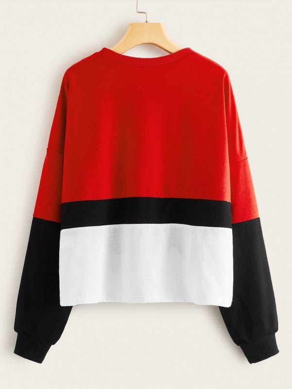 Color-Block Slogan Print Drop Shoulder Sweatshirt - Negative Apparel