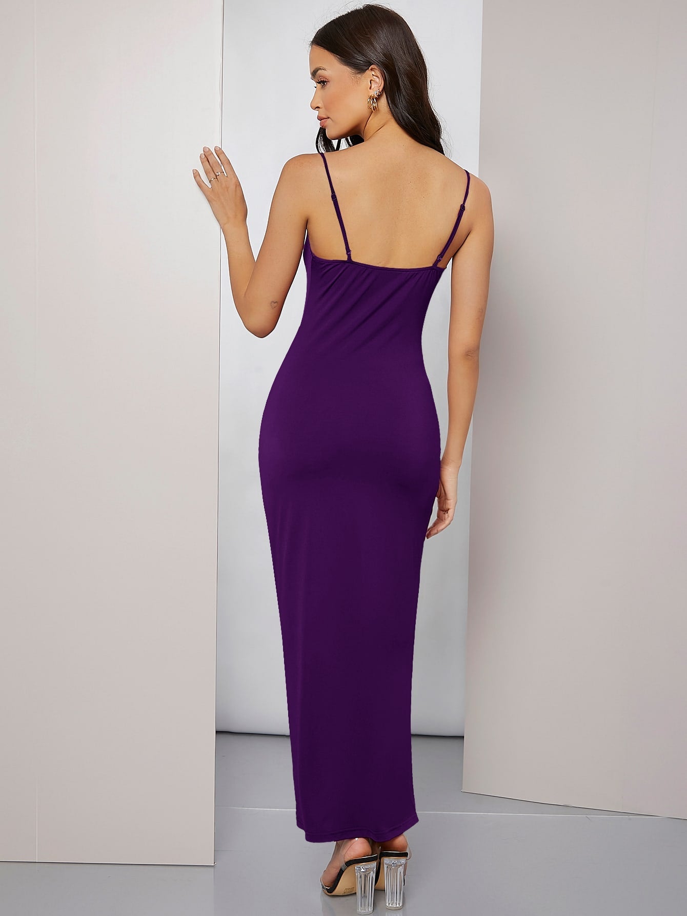 Cowl Neck Ruched Cami Dress Purple - Negative Apparel