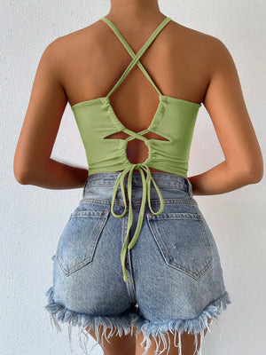 Criss Cross Backless Cami Top Olive Green - Negative Apparel