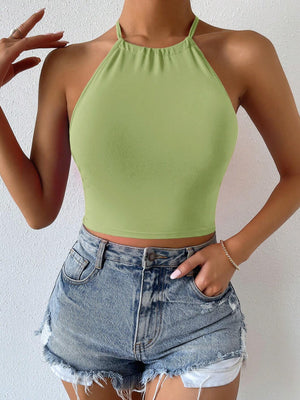 Criss Cross Backless Cami Top Olive Green - Negative Apparel