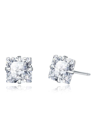 Cubic Zirconia Decor Silver Stud Earrings - Negative Apparel