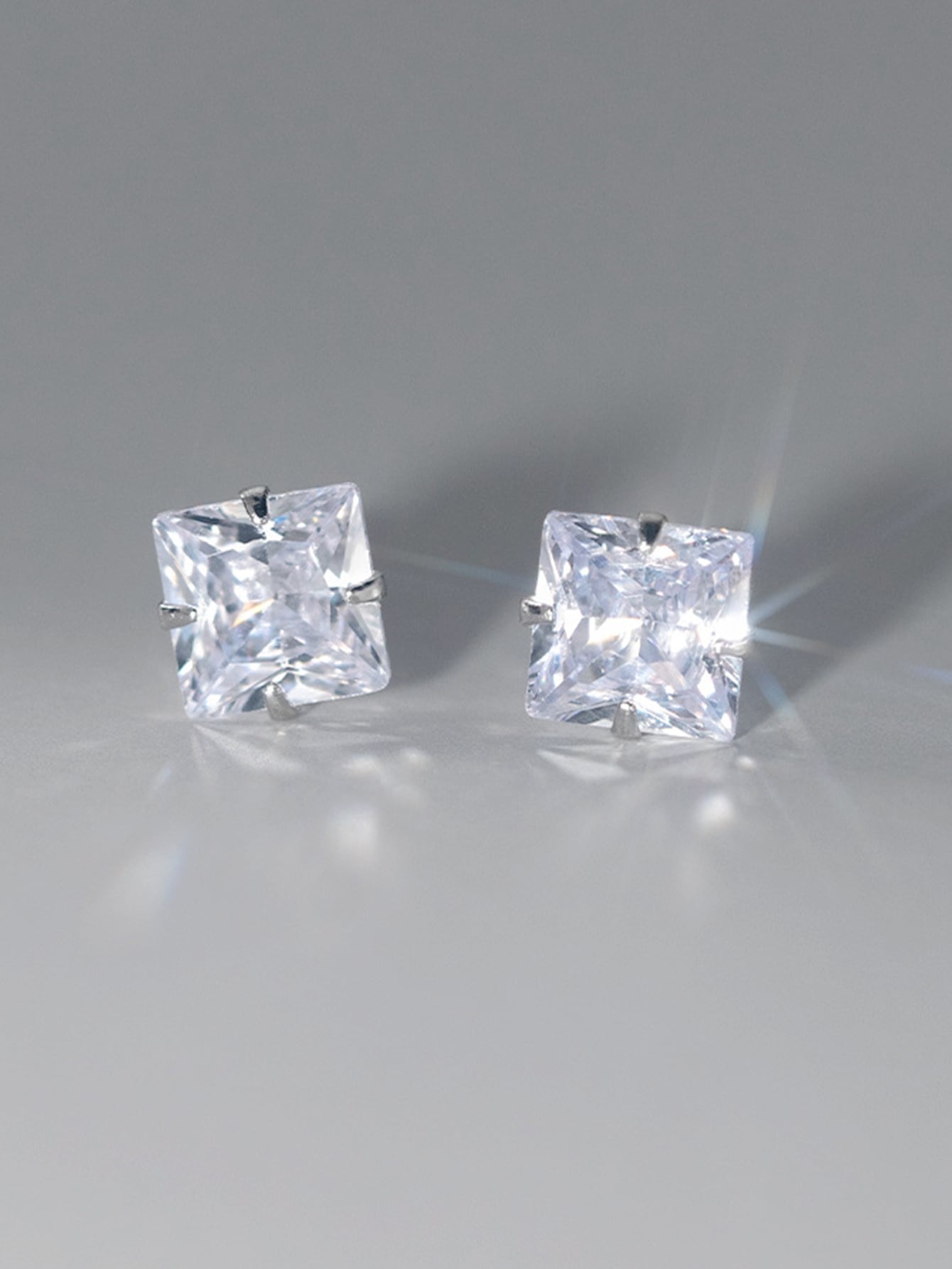 Cubic Zirconia Decor Silver Stud Earrings - Negative Apparel